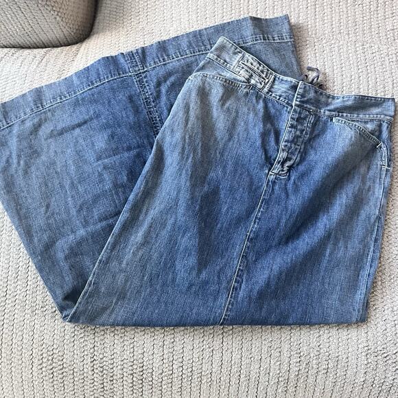 Ralph Lauren Blue Label Cotton Blue Denim Jeans Maxi Skirt Sz 28 M Laced Back - Picture 6 of 9